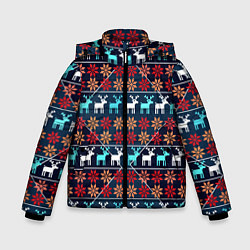 Куртка зимняя для мальчика Новогодние олени и снежинки узор, цвет: 3D-красный