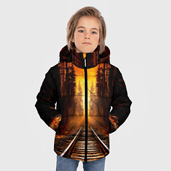 Куртка зимняя для мальчика Железная дорога на закате, цвет: 3D-черный — фото 2