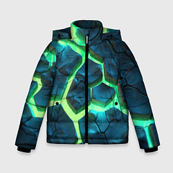 Куртка зимняя для мальчика Яркий зеленый разлом плит, цвет: 3D-черный