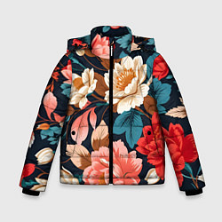 Куртка зимняя для мальчика Летние цветы - паттерн, цвет: 3D-красный