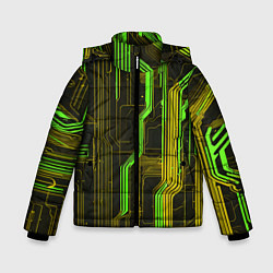 Куртка зимняя для мальчика Кибер схема зелёная, цвет: 3D-красный