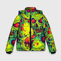 Куртка зимняя для мальчика Зеленые психоделические черепа, цвет: 3D-черный