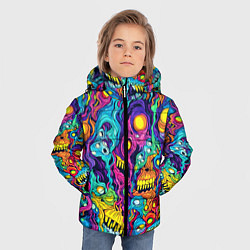 Куртка зимняя для мальчика Кислотные психоделические черепа, цвет: 3D-светло-серый — фото 2