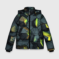 Зимняя куртка для мальчика Черная текстура с зелеными камнями