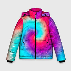 Куртка зимняя для мальчика Тай-дай малиновый закат, цвет: 3D-черный