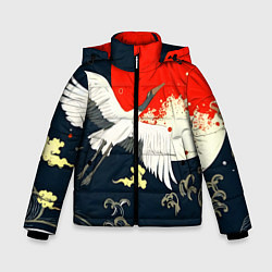 Куртка зимняя для мальчика Кимоно с японскими журавлями, цвет: 3D-красный