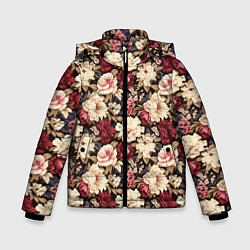 Куртка зимняя для мальчика Винтажные цветы паттерн, цвет: 3D-красный