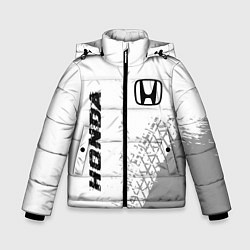 Зимняя куртка для мальчика Honda speed на светлом фоне со следами шин: надпис