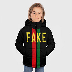 Куртка зимняя для мальчика Fake зелёная и красная полосы, цвет: 3D-красный — фото 2