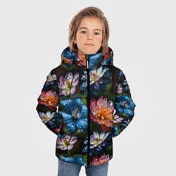 Куртка зимняя для мальчика Капли на цветах, цвет: 3D-черный — фото 2