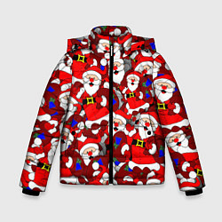 Куртка зимняя для мальчика Новогодний паттерн с дедами морозами, цвет: 3D-черный