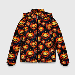 Куртка зимняя для мальчика Весёлые тыквы на Хеллоуин паттерн, цвет: 3D-светло-серый
