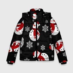 Куртка зимняя для мальчика Снеговички в зимних шапочках со снежинками, цвет: 3D-красный