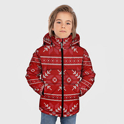 Куртка зимняя для мальчика Красный вязаный узор свитера, цвет: 3D-черный — фото 2