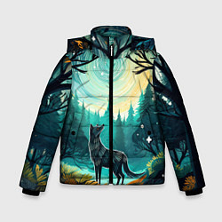 Зимняя куртка для мальчика Волк в ночном лесу фолк-арт