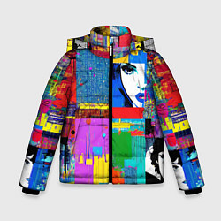 Куртка зимняя для мальчика Лоскутное одеяло - поп-арт, цвет: 3D-черный
