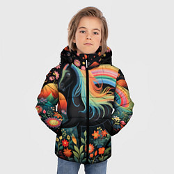 Куртка зимняя для мальчика Лошадка с радужной гривой в стиле фолк-арт, цвет: 3D-светло-серый — фото 2