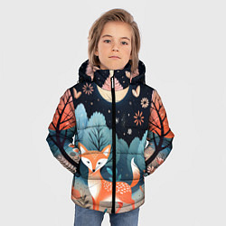Куртка зимняя для мальчика Лисичка в осеннем лесу фолк-арт, цвет: 3D-черный — фото 2