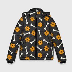 Куртка зимняя для мальчика Хэллоуинские цветы и кости, цвет: 3D-черный