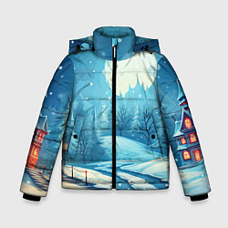 Куртка зимняя для мальчика Новогодний пейзаж природа, цвет: 3D-красный