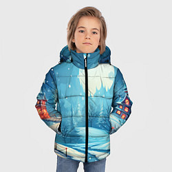 Куртка зимняя для мальчика Новогодний пейзаж природа, цвет: 3D-красный — фото 2