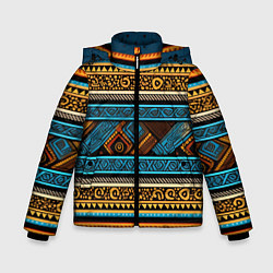 Куртка зимняя для мальчика Этнический рисунок в горизонтальную полоску, цвет: 3D-черный