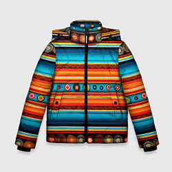 Куртка зимняя для мальчика Этнический узор в горизонтальную полоску, цвет: 3D-красный