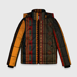 Куртка зимняя для мальчика Этнический узор в вертикальную полоску, цвет: 3D-светло-серый