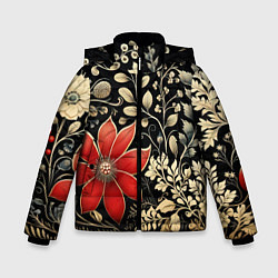 Куртка зимняя для мальчика Новогодние цветы и листья, цвет: 3D-красный