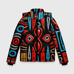 Куртка зимняя для мальчика Красно-синий узор в африканском стиле, цвет: 3D-светло-серый