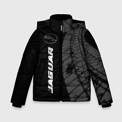 Куртка зимняя для мальчика Jaguar speed на темном фоне со следами шин по-верт, цвет: 3D-черный
