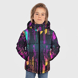 Куртка зимняя для мальчика Киберпанк полосы розовые и жёлтые, цвет: 3D-светло-серый — фото 2