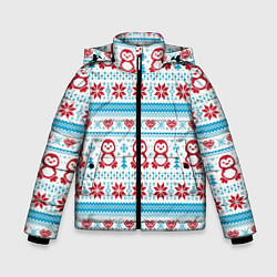 Куртка зимняя для мальчика Пингвины вышивка крестиком, цвет: 3D-красный