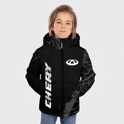 Куртка зимняя для мальчика Chery speed на темном фоне со следами шин вертикал, цвет: 3D-черный — фото 2