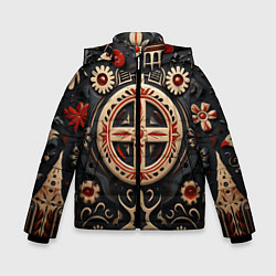 Куртка зимняя для мальчика Орнамент в славянской стилистике, цвет: 3D-черный