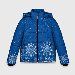 Куртка зимняя для мальчика Текстура снежинок на синем фоне, цвет: 3D-черный