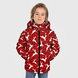 Куртка зимняя для мальчика Красный паттерн с новогодними оленями, цвет: 3D-черный — фото 2