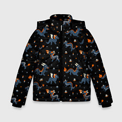 Куртка зимняя для мальчика Коллаж драконов, цвет: 3D-черный
