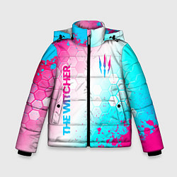 Куртка зимняя для мальчика The Witcher neon gradient style вертикально, цвет: 3D-черный