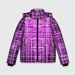 Куртка зимняя для мальчика Фиолетовые неоновые полосы киберпанк, цвет: 3D-черный