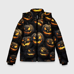 Куртка зимняя для мальчика Зловещие хэллоуинские тыквы, цвет: 3D-черный