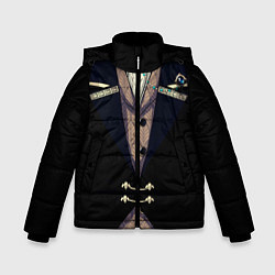 Куртка зимняя для мальчика Фрак тёмный с цепочками и брошью, цвет: 3D-черный