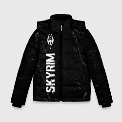 Куртка зимняя для мальчика Skyrim glitch на темном фоне по-вертикали, цвет: 3D-черный