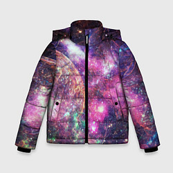 Куртка зимняя для мальчика Пурпурные космические туманности со звездами, цвет: 3D-черный