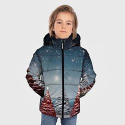 Куртка зимняя для мальчика Волшебство зимней природы иней на деревьях, цвет: 3D-красный — фото 2