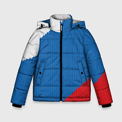 Куртка зимняя для мальчика Белый синий красный вязаный фон, цвет: 3D-черный