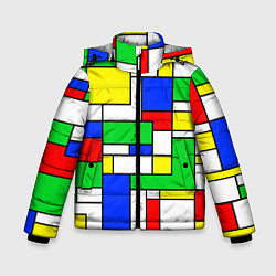 Куртка зимняя для мальчика Геометрический жёлто-сине-красный, цвет: 3D-светло-серый