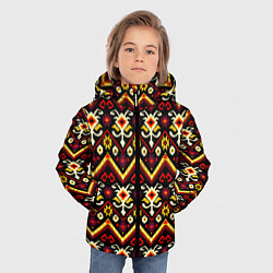 Куртка зимняя для мальчика Черно оранжевый узор икат, цвет: 3D-красный — фото 2
