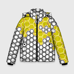Куртка зимняя для мальчика Жёлтая энерго-броня из шестиугольников, цвет: 3D-светло-серый