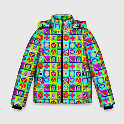 Зимняя куртка для мальчика Сердца и квадраты абстракция